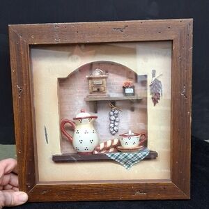 Country kitchen diorama shadow box featuring coffee/tea miniatures